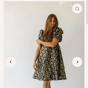 Black floral jacquard dress